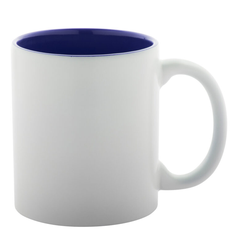 weiss-blaue Tasse gravieren lassen