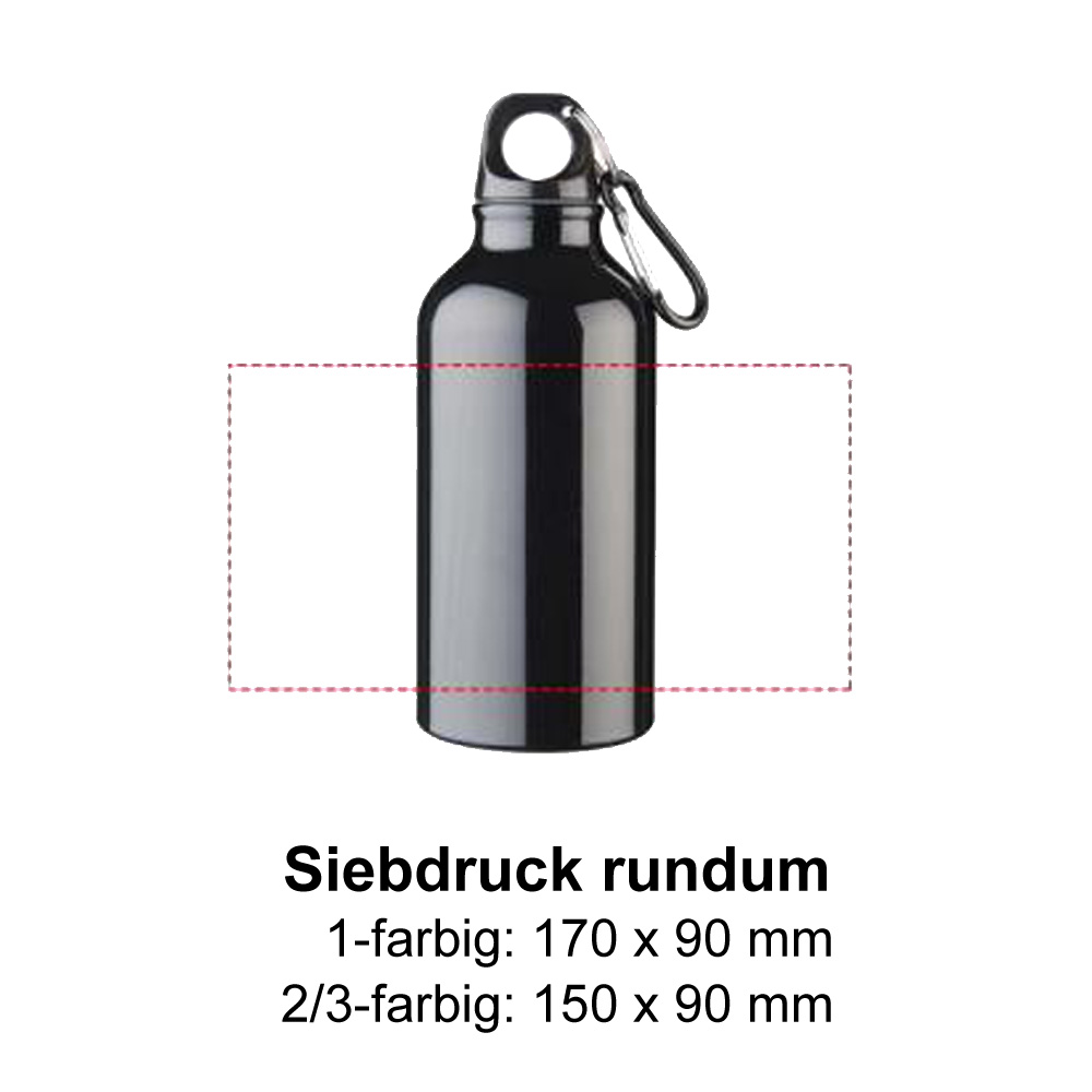 Aluminium Trinkflasche 400ml Siebdruck rundum