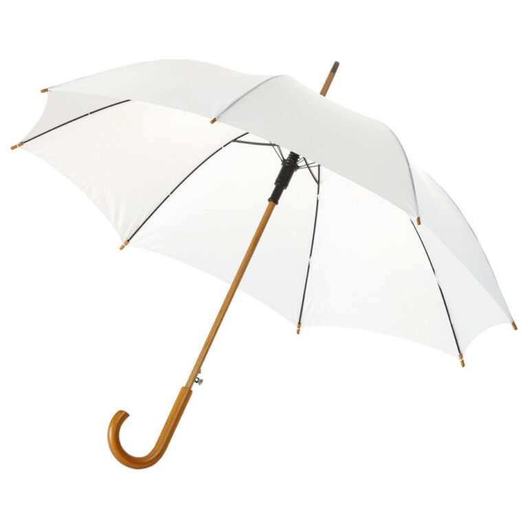 Regenschirm mit Holzgriff weiss