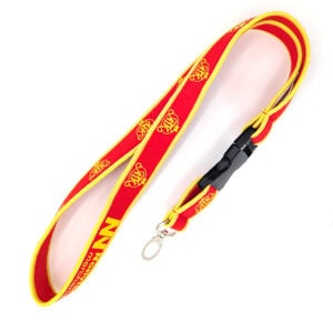 Rotes Schlüsselband mit gelben Details und Haken