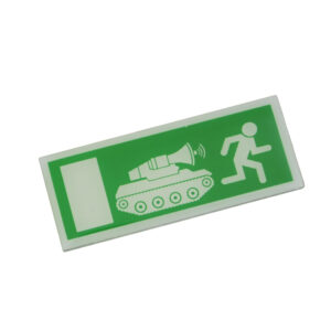 Fluchtzeichen mit Panzer und Person, grün.